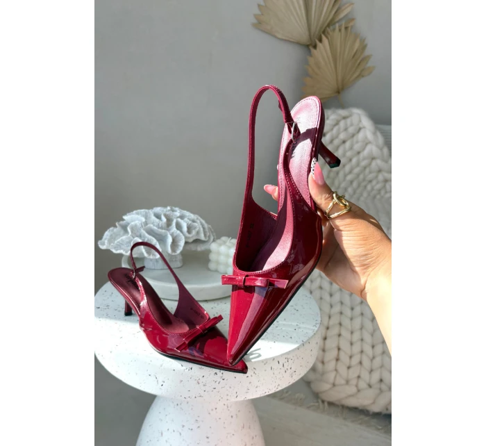 Lakované lodičky na podpatku s mašličkou bordó Olvena