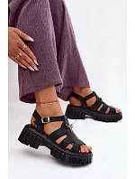 Kožené dámské sandály na platformě s  Černé model 22126021 - VINCEZA