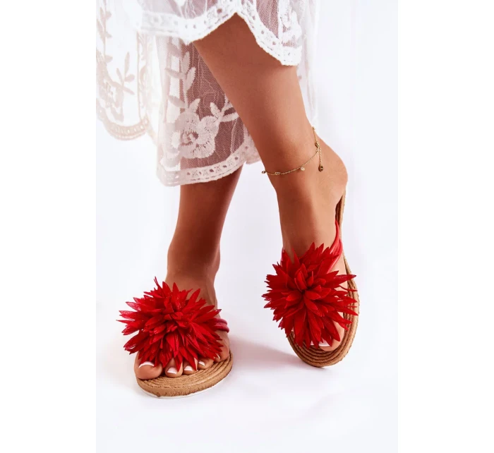 Dámské žabky s látkovým ornamentem Červené Eviana Dámské žabky s látkovým ornamentem Červené Eviana