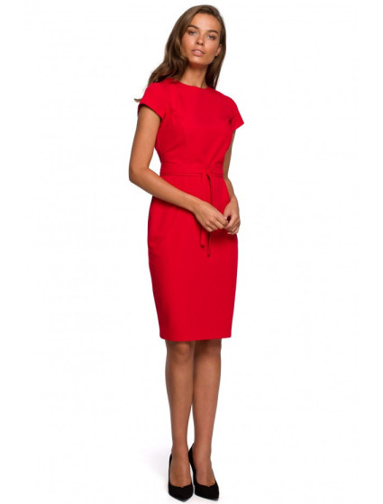 šaty s páskem  červené  model 19760507 - STYLOVE