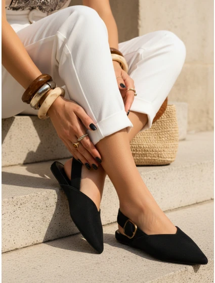 Dámské semišové baleríny s otevřeným podpatkem slingback černé FashionStreet ZY1353 Dámské semišové baleríny s otevřeným podpatkem slingback černé FashionStreet ZY1353