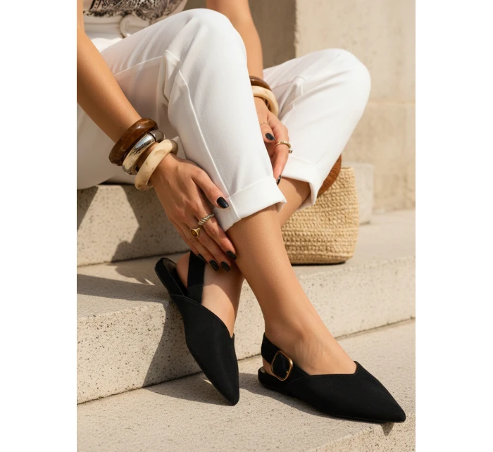 Dámské semišové baleríny s otevřeným podpatkem slingback černé FashionStreet ZY1353 Dámské semišové baleríny s otevřeným podpatkem slingback černé FashionStreet ZY1353
