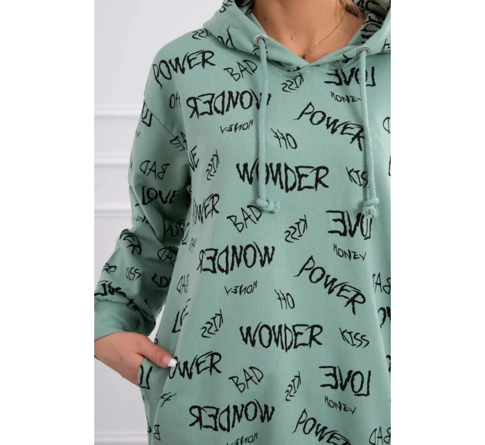 Mikina s nápisy tmavě mátová