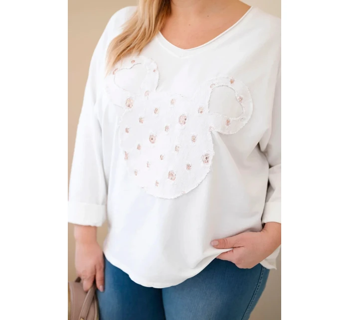Dámská bavlněná blůza Plus Size s výstřihem do V bílá