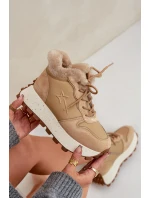 Kožené Sneakersy Trapery Dámské S Kožíškem Na Platformě Big Star model 21680216 Béžové - Big Star Shoes Kožené Sneakersy Trapery Dámské S Kožíškem Na Platformě Big Star model 21680216 Béžové - Big Star Shoes