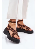 Dámské Sandály Na Platformě A Klínu V Leopardím Tisku Hnědé Tenzorus Dámské Sandály Na Platformě A Klínu V Leopardím Tisku Hnědé Tenzorus