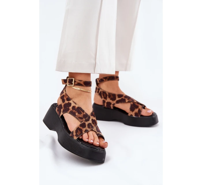 Dámské Sandály Na Platformě A Klínu V Leopardím Tisku Hnědé Tenzorus Dámské Sandály Na Platformě A Klínu V Leopardím Tisku Hnědé Tenzorus