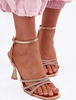 Dámské sandály na podpatku se zdobenými pásky Šampaňské Gedira