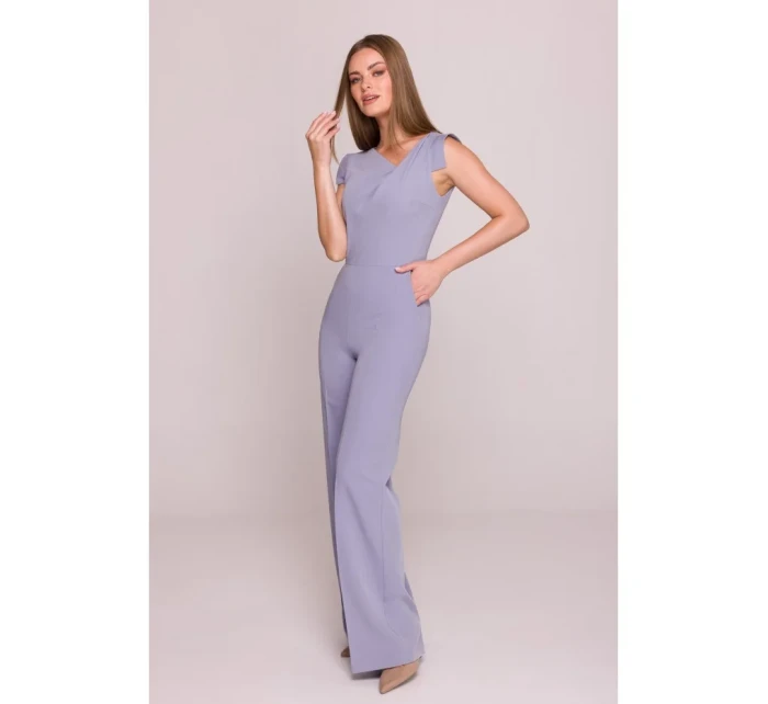 S407 Elegantní overal s asymetrickým výstřihem - holubičí šedá