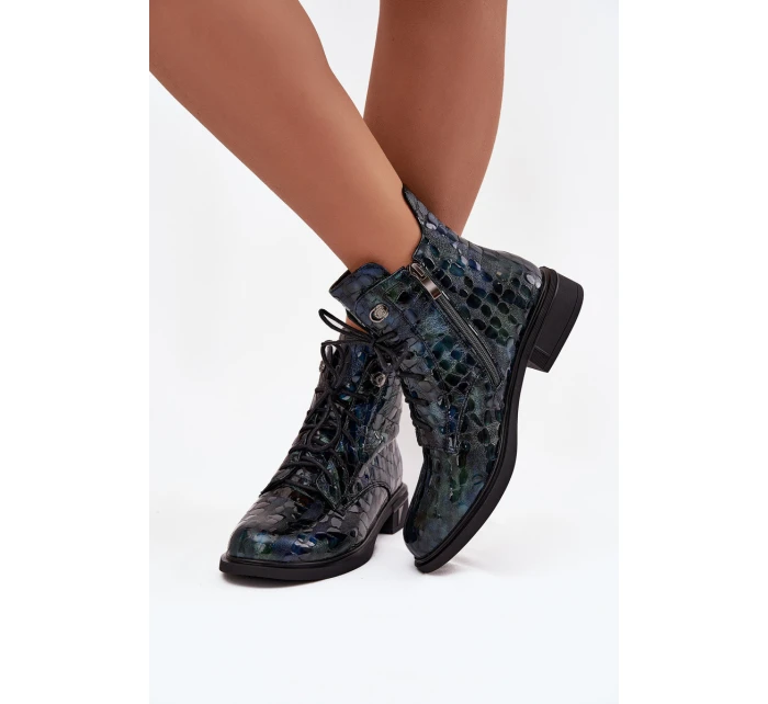 Lakované dámské botky z pravé kůže D&A – tmavě modré Lakované dámské botky z pravé kůže D&A – tmavě modré