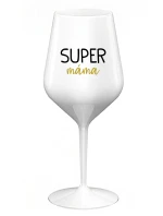 SUPER MÁMA - bílá nerozbitná sklenice na víno 470 ml