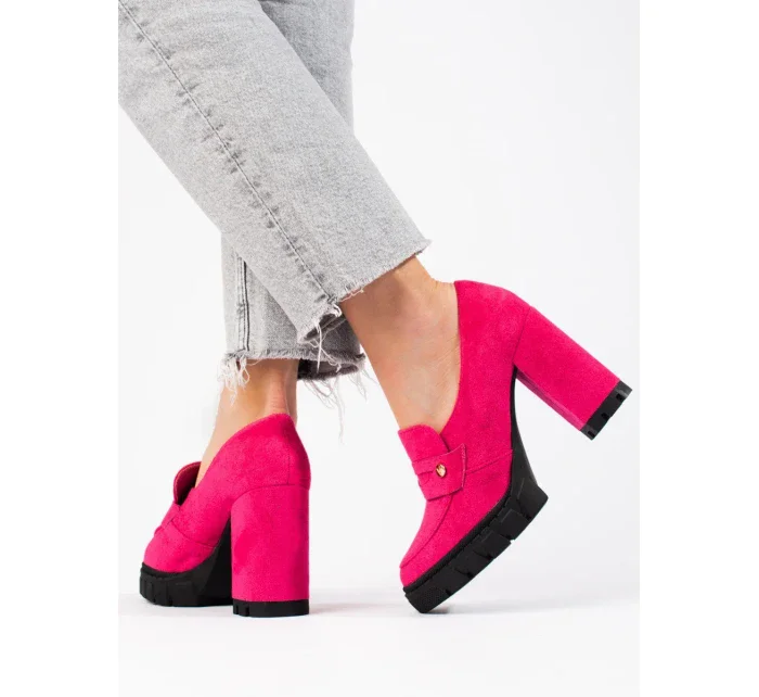 Trendy dámské  polobotky růžové na širokém podpatku