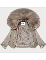 Bunda z eko kůže s kožešinovým límcem Glakate beige (LU98091#) Bunda z eko kůže s kožešinovým límcem Glakate beige (LU98091#)