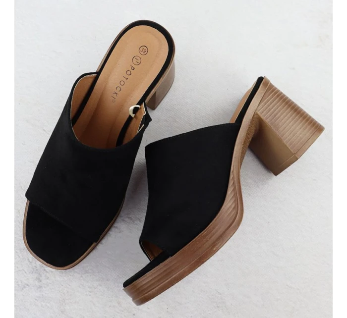 Dámské semišové žabky na jehlách černé model 22015553 - Potocki Dámské semišové žabky na jehlách černé model 22015553 - Potocki