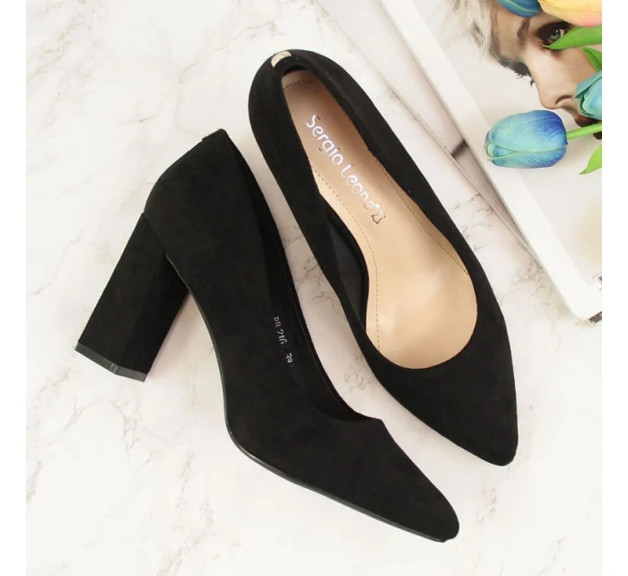 Dámské černé semišové lodičky na jehlovém podpatku W  model 21777510 - SERGIO LEONE