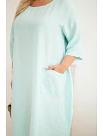 Dámské šaty Plus Size z viskózy s kapsami krátký rukáv mátová Dámské šaty Plus Size z viskózy s kapsami krátký rukáv mátová