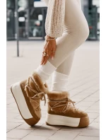 Kožené Dámské Sněhule Na Silné Podešvi S Kožešinou Big Star model 21669685 Hnědé - Big Star Shoes Kožené Dámské Sněhule Na Silné Podešvi S Kožešinou Big Star model 21669685 Hnědé - Big Star Shoes
