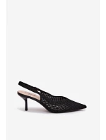 Dámské sandály z síťovaného materiálu na jehlovém podpatku Černé Emiliana Dámské sandály z síťovaného materiálu na jehlovém podpatku Černé Emiliana