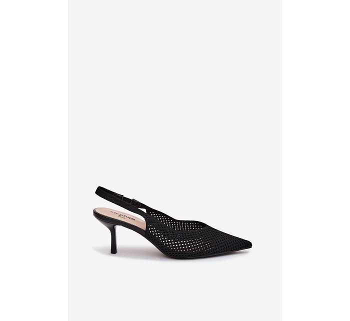Dámské sandály z síťovaného materiálu na jehlovém podpatku Černé Emiliana Dámské sandály z síťovaného materiálu na jehlovém podpatku Černé Emiliana