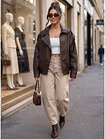 Dámská kožená bunda s stojáčkem, hnědá, FashionStreet TY5961 Dámská kožená bunda s stojáčkem, hnědá, FashionStreet TY5961
