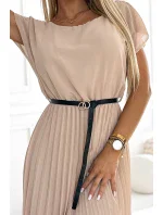 548-1 Plisované midi šaty s černým páskem - BEACH