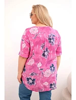 Dámská bavlněná halenka s květinovým vzorem plus size růžová