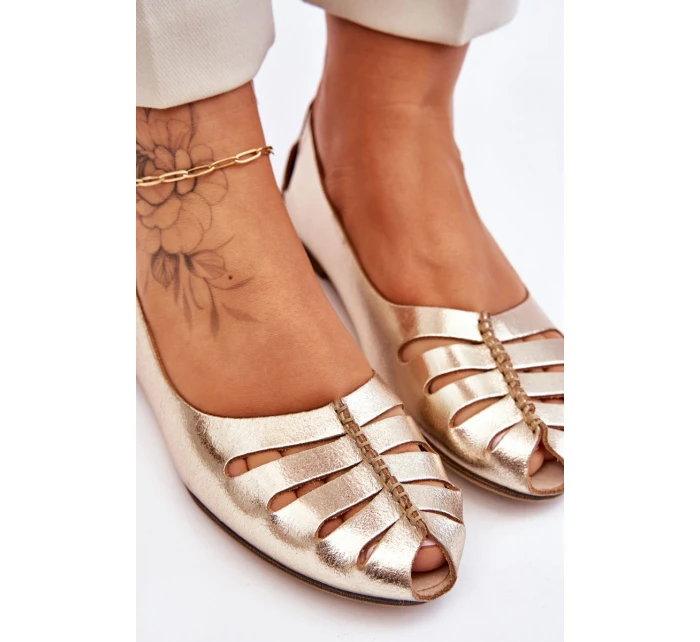 Zazoo 10009 Pohodlné Dámské Kožené Baletky Zlaté