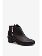 Kožené dámské kotníčkové boty na sloupku s nízkým svrškem a zipy černé Annaja Kožené dámské kotníčkové boty na sloupku s nízkým svrškem a zipy černé Annaja