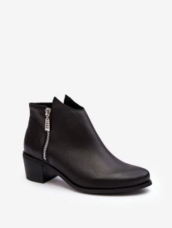 Kožené dámské kotníčkové boty na sloupku s nízkým svrškem a zipy černé model 21641105 - Boto