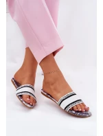 Vzory Ploché Dámské Pantofle Bílé Leysi Vzory Ploché Dámské Pantofle Bílé Leysi