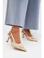 Dámské sandály na podpatku s ozdobným prvkem Béžové Eslina