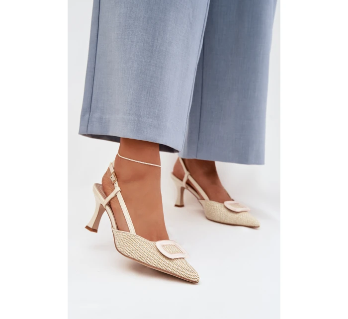 Dámské sandály na podpatku s ozdobným prvkem Béžové Eslina