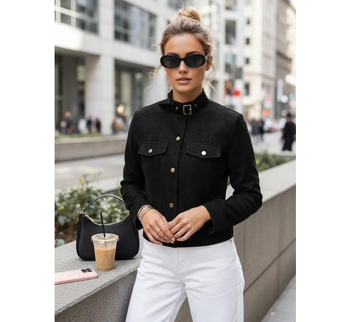 Dámská bunda z ekokůže s knoflíky černá FashionStreet TY5668