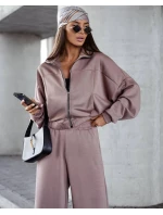 Dámský komplet v barvě cappuccino - mikina se stojáčkem a široké kalhoty (821109)