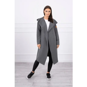 Dlouhý kabát s kapucí v grafitové barvě