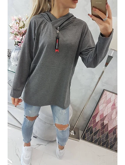Oversize tunika s kapucí na zip v grafitové barvě Oversize tunika s kapucí na zip v grafitové barvě