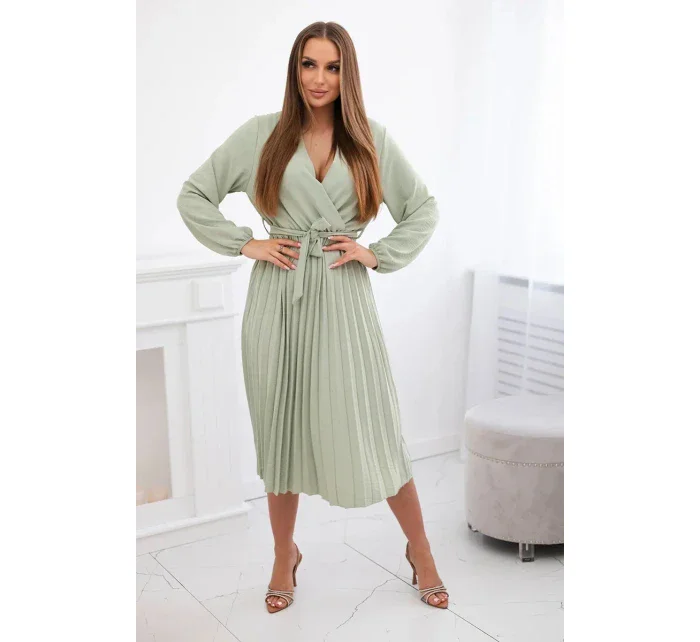 Šaty se  lemem světlá khaki model 21908527 - K-Fashion