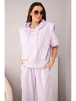 Dámský komplet model 22022727 mikina s kapucí a volné kalhoty se zavazováním světle fialová - K-Fashion Dámský komplet model 22022727 mikina s kapucí a volné kalhoty se zavazováním světle fialová - K-Fashion