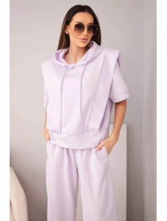 Dámský komplet model 22022727 mikina s kapucí a volné kalhoty se zavazováním světle fialová - K-Fashion