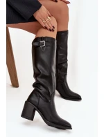 Dámské kozačky na podpatku s přezkou černé model 21744576 - Boto