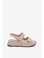 Kožené dámské sandály na platformě na suchý zip Béžové model 22136692 - EVENTO