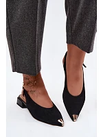 Kožené semišové dámské sandály na nízkém podpatku D&A CR61-3050 Černé