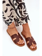 Dámské ploché pantofle s výřezy – tmavě hnědé