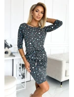 Tmavě šedé dámské sportovní šaty se vzorem koleček a s kapsičkami 13-153