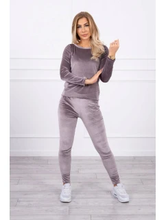 Velurová souprava s řasením na zadní straně šedá