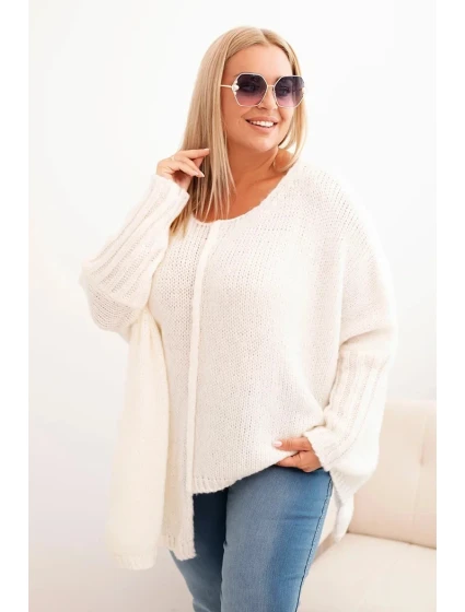 Dámský svetr Plus Size z model 21289883 s volným střihem a rukávem 3/4 ecru - K-Fashion