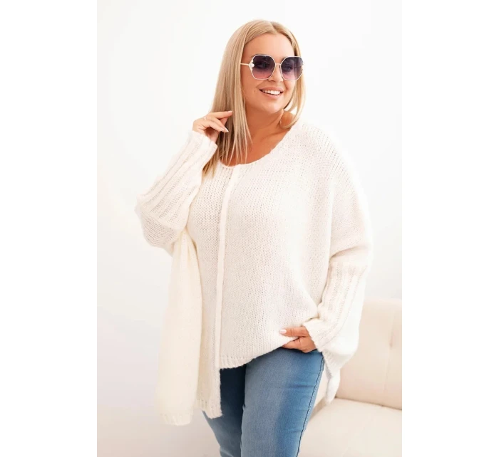 Dámský svetr Plus Size z model 21289883 s volným střihem a rukávem 3/4 ecru - K-Fashion