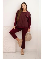 Dámský souprava z viskózy s prošívanou mikinou a kalhotami švestkový Dámský souprava z viskózy s prošívanou mikinou a kalhotami švestkový