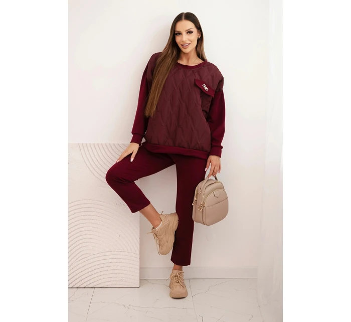 Dámský souprava z viskózy s prošívanou mikinou a kalhotami švestkový Dámský souprava z viskózy s prošívanou mikinou a kalhotami švestkový