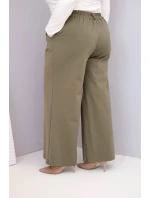 Dámské kalhoty Plus Size s širokým nohavicí a vysokým pasem khaki